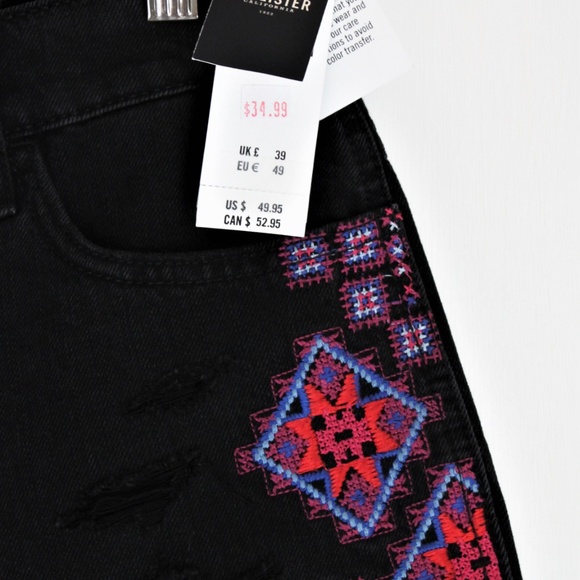 Hollister Black Shorts Farmcore Trashed Boho Pink Quilt Patchwork Jeans - Picture 8 of 8
